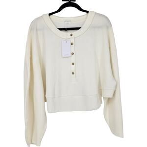 Lovers + Friends Oversized Fit Henley Pullover Sweater in Bone Size Medium